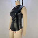 Women's Slash Shoulder Slim Leather Summer Street Trendy Off-Shoulder Top