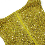 Women Sexy Sleeveless Round Neck Irregular Sequin Mini Dress