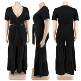 Plus size Women summer top and wide-leg pants two-piece