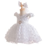 Puffy Tulle Flower Girl Dress Butterfly Flower Child Wedding Mesh Party Dress