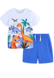 Summer Boys Cotton Cartoon Dinosaur Prints Short-Sleeved T-Shirt Shorts Two-Piece Set