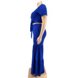 Plus size Women summer top and wide-leg pants two-piece