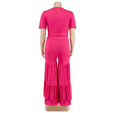 Plus size Women summer top and wide-leg pants two-piece