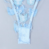 Women butterfly embroidery see-through mesh sexy lingerie two-piece