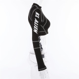 Spring Street Fashion Printing Mesh Patchwork Pullover Crop Tight Fitting Slim Top