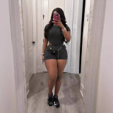 Women's Casual Solid Color  Short Sleeve Bodysuit Shorts Two Piece Set