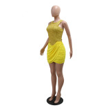 Women Sexy Sleeveless Round Neck Irregular Sequin Mini Dress