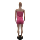 Women casual solid top and shorts two-piece