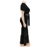 Plus size Women summer top and wide-leg pants two-piece