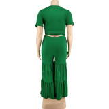 Plus size Women summer top and wide-leg pants two-piece