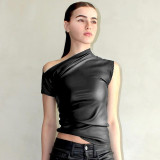 Women's Slash Shoulder Slim Leather Summer Street Trendy Off-Shoulder Top