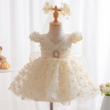 Puffy Tulle Flower Girl Dress Butterfly Flower Child Wedding Mesh Party Dress