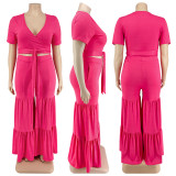 Plus size Women summer top and wide-leg pants two-piece