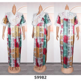 Muslim Women's Lace Patchwork Printing Robe Africa Plus Size Dress
