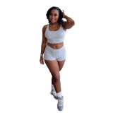 Women Solid Sports Sleeveless Vest Shorts Two-piece Set