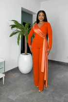 Women Long Sleeve V-Neck Slim Jumpsuit
