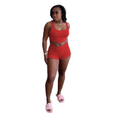 Women Solid Sports Sleeveless Vest Shorts Two-piece Set