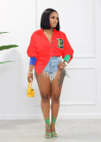 Fall/Winter Style Patchwork Embroidered Appliqued Front Short Back Long Blouse