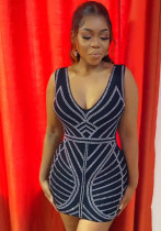Women sexy beaded v-neck bodycon stretch dress Women sexy beaded v-neck bodycon stretch dress