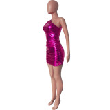 Women One-shoulder Pleated Sexy Dress