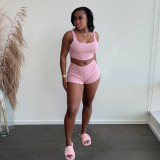 Women Solid Sports Sleeveless Vest Shorts Two-piece Set