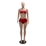 Sexy Halter Strapless Strapless Bra Top Ruffled Triangle Shorts Two-Piece Set