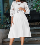 Summer plus size lace crochet sexy hollow pleated dress dress