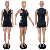 Women Zipper Sleeveless Romper