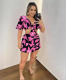 Printed Hollow Lace-Up Ruffle Short Sleeve Jumpsuit