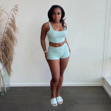 Women Solid Sports Sleeveless Vest Shorts Two-piece Set