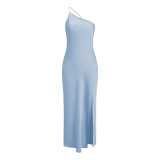 Women summer sexy Slash Shoulder Solid Backless Maxi dress