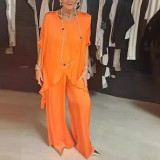 Women's Summer Solid Color Round Neck Casual Fashion Loose Irregular Two Piece Pants Set