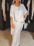 Women's Summer Solid Color Round Neck Casual Fashion Loose Irregular Two Piece Pants Set