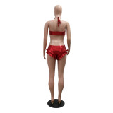 Sexy Halter Strapless Strapless Bra Top Ruffled Triangle Shorts Two-Piece Set