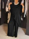 Women's Summer Solid Color Round Neck Casual Fashion Loose Irregular Two Piece Pants Set