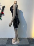 Women sexy beaded v-neck bodycon stretch dress