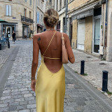 Women summer sexy Slash Shoulder Solid Backless Maxi dress
