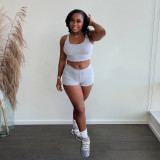 Women Solid Sports Sleeveless Vest Shorts Two-piece Set