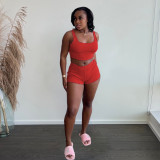 Women Solid Sports Sleeveless Vest Shorts Two-piece Set