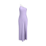 Women summer sexy Slash Shoulder Solid Backless Maxi dress