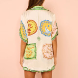 Summer Women loose printed shirt and shorts two-piece set