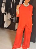 Women's Summer Solid Color Round Neck Casual Fashion Loose Irregular Two Piece Pants Set