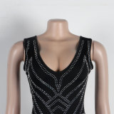 Women sexy beaded v-neck bodycon stretch dress