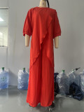 Women's Summer Solid Color Round Neck Casual Fashion Loose Irregular Two Piece Pants Set