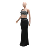 Women Suspender Beaded Top with Bodycon Skirt