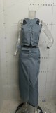 Women Summer Solid Halter Neck Vest Skirt Two-piece Set
