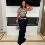 Women Suspender Beaded Top with Bodycon Skirt