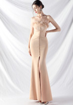 Women ostrich feather satin Maxi evening dress Women ostrich feather satin Maxi evening dress