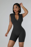 Women zipper sleeveless solid romper