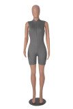 Women zipper sleeveless solid romper